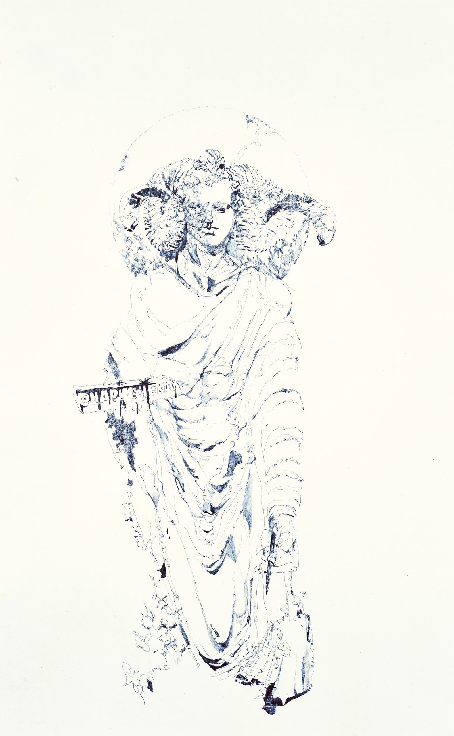 Dauntlessly - Charlie Buddha 2, ball pen on paper, 100cm (height) x 61cm (width), 2015